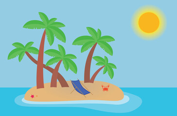 Tropical island, summer holidays ,isolated palm beach, ocean landscape vector