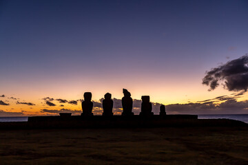 Easter Island, Moais Tahai Archaeological Complex, Rapa Nui National Park, Chile.
