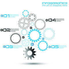 Infographic design template with gear chain. Ideal to display information, ranking and statistics.