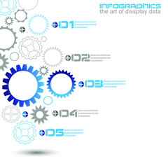Infographic design template with gear chain. Ideal to display information, ranking and statistics.