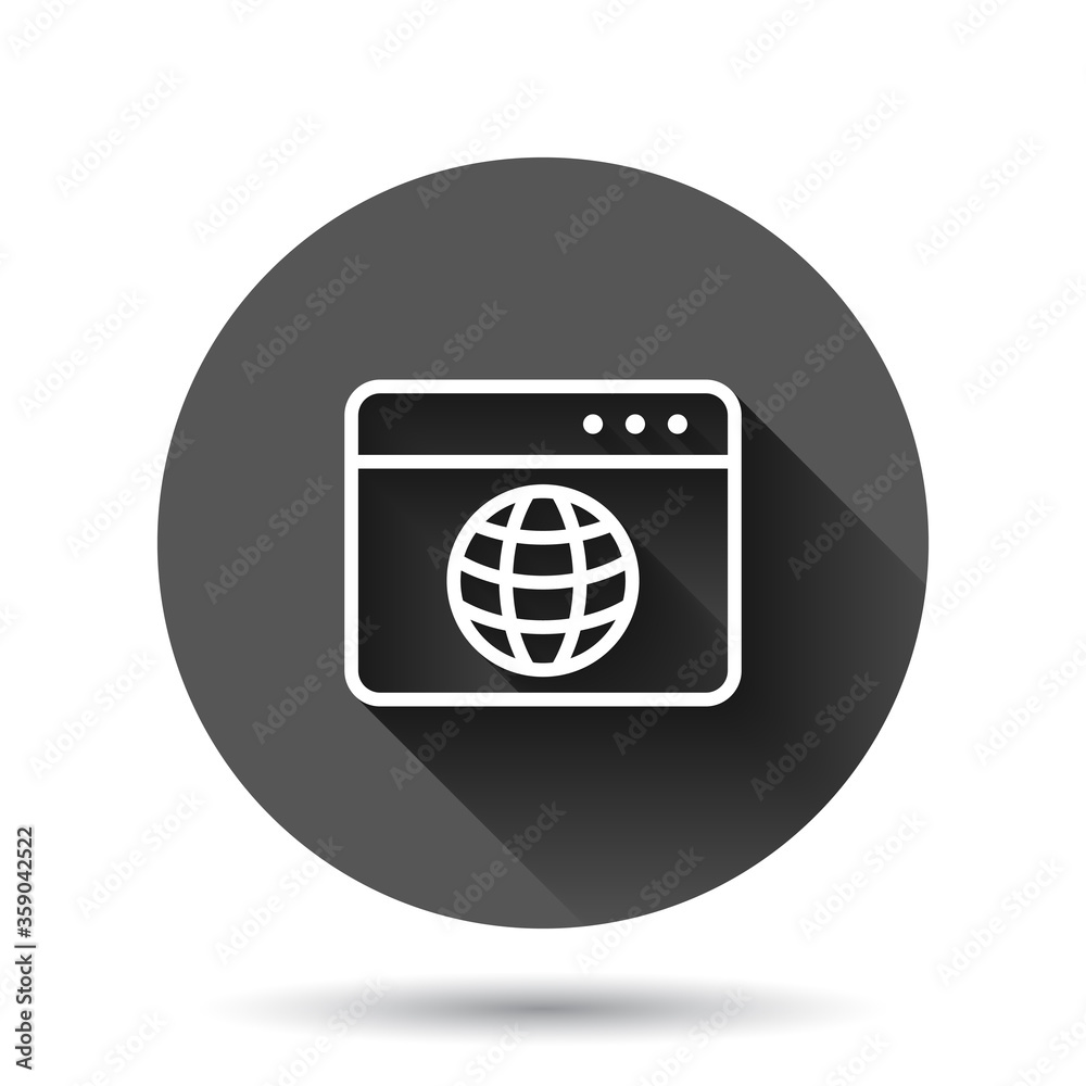Wall mural website domain icon in flat style. global internet address vector illustration on black round backgr
