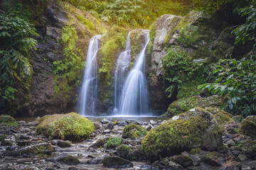 Fototapeta na wymiar Waterfall at Ribeira dos Caldeiroes; Achada, Sao Miguel, Azores, Portugal