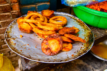 Food to sell in Kathmandu, the capital city of the Federal Democratic Republic of Nepal, Asia