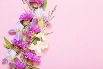 summer flowers on pink paper background
