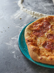 Italian pizza with Parma ham, dark moody and clean shot,