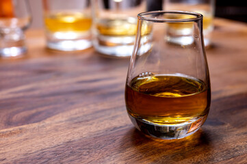 Scotch single malt or blended whisky tasting on distillery in Scotland, UK