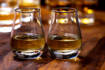 Scotch single malt or blended whisky tasting on distillery in Scotland, UK