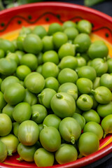 New harvest of ripe green peas legumes