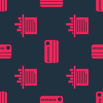 Set Paper Shredder And Credit Card On Seamless Pattern. Vector