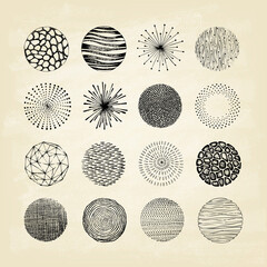 Collection of trendy Hand Drawn circles textures. Isolated. Vector illustration.