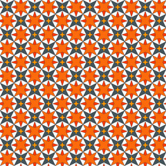 Halloween seamless orange, black stars on a white background. They are suitable for fabric, packaging, decor, postcards, background.