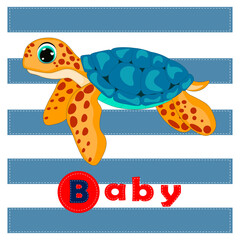 Vector cute baby turtle. Can be used for kid's clothing. Use for print, surface design, fashion wear. For design of album, scrapbook, card and invitation