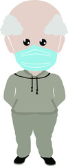 vector illustration of elderly man in face mask wearing sweats