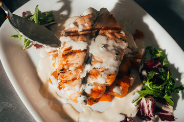 salmon steak with vegetables