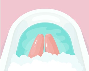Female legs in the foam bath