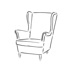 Sketch chair in linear style, outline drawing in black on a white background. Upholstered furniture for sitting, relaxing. Silhouette. vector. upholstered chair, vector sketch illustration