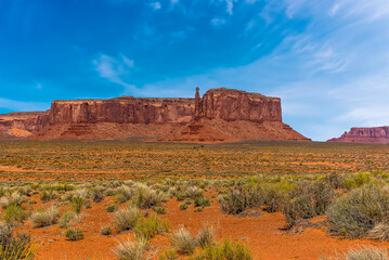 A view of Totem Pole Spire in Monument Valley tribal park in springtime