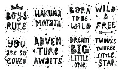set of nursery posters with hand lettering quotes
