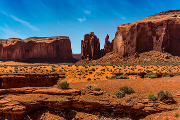 Mesas in the desert of Monument Valley tribal park in springtime