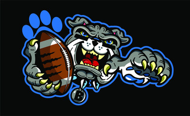 bulldog football team mascot holding ball for school, college or league