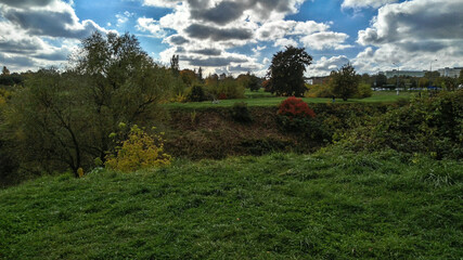 Gully in Kolomensky park. Autumn landscape.