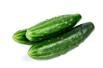 group of a fresh tasty cucumbers isolated on white background.