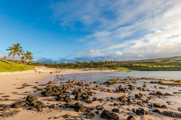 Anakena Beach on Easter Island, Rapa Nui in Chile