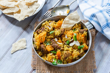 Lamb and apricot biryani with sweet potatoes