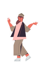 cute woman using smartphone smiling girl in casual trendy clothes female cartoon character standing pose full length isolated vertical vector illustration