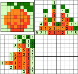 Japanese crossword. Colorful. Paint by number puzzle. Education game for children. Orange