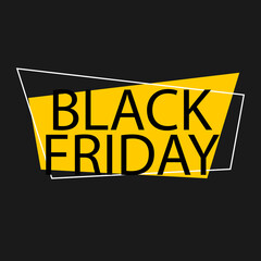 Black friday sale banner layout vector poster. Yellow block on a black background.