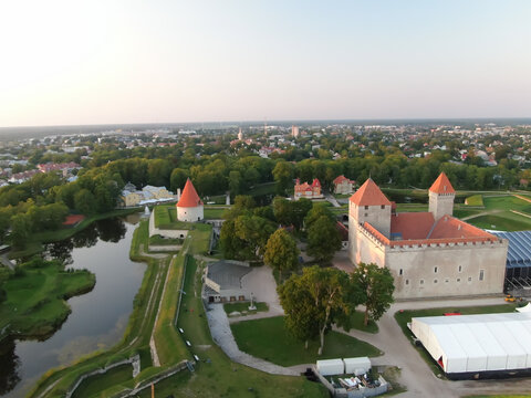 Aerial top view of Kuressaare Episcopal Castle in the summer, Estonia
