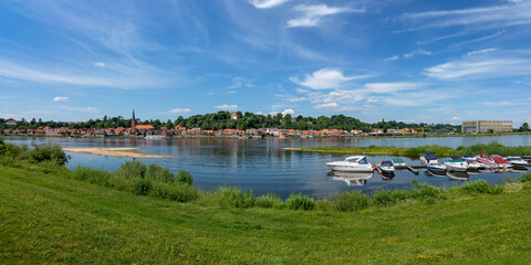 Fototapeta premium Lauenburg, Germany. View of the old town with yacht harbor.