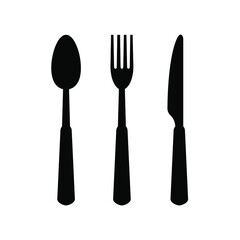 Black Fork, Knife And Spoon Icon Set Isolated Vector Illustration Kitchen Cutlery Food Restaurant Symbol