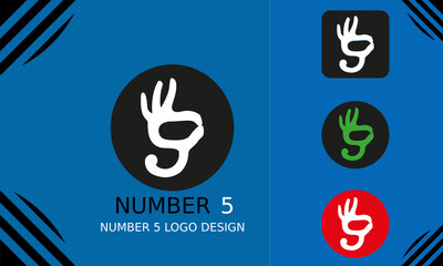Colorful Premium Number 5 hand Logo Design Template