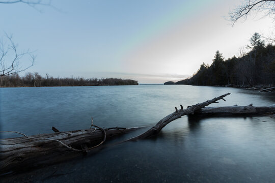 Lacustrine landscape at sunset.