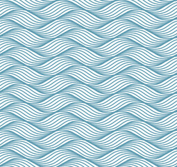 Geometric simple pattern with abstract waves, lines, stripes. A seamless vector background. Blue ocean or sea ornament. Vector illustration