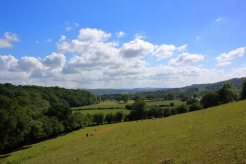 Fototapeta na wymiar hills, fields, and blue sky