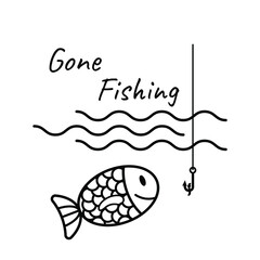 Gone Fishing Text Logo Isolated  Waves And Fishing Rod Vector Illustration