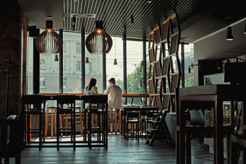 personal meeting in the interior of the loft cafe