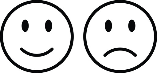 Set Of Two Isolated Emoticons Icons On White Background Flat Design Happy And Sad