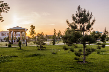Sunset in a park in Shahrisabz, Uzbekistan
