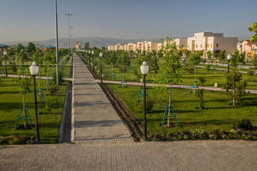 Park connecting the old buildings in Shahrisabz, Uzbekistan