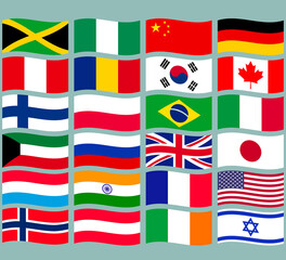 world wide flags set 24 nationals icons illustration vector