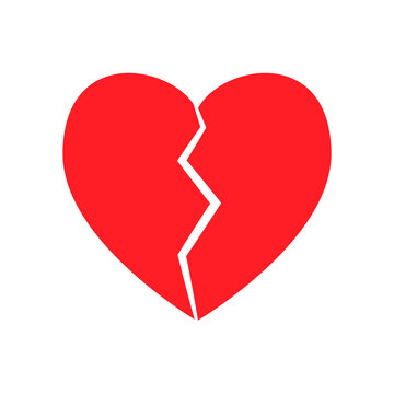 Broken heart icon red heartbreak divorce symbol no love separation lonely valentine  illustration