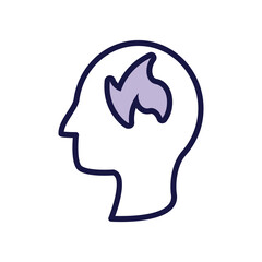 head human profile with fire flame line style icon