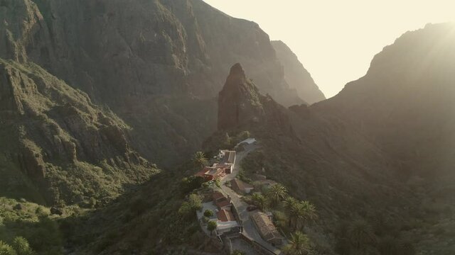 Masca Gorge, Tenerife, Spain. An iconic place, a small village surrounded by majestic cliffs and tropical plants.