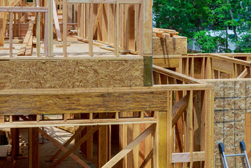 Fototapeta na wymiar Framing beam of new house under construction home beam construction