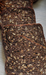 Sliced rye bread on the table 