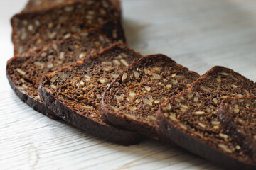 Sliced rye bread on the table 